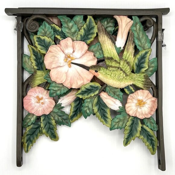 Decorative Hummingbird Wall Corner Brackets Resin Hibiscus Corbels 12" Deep Tall - Picture 7 of 8